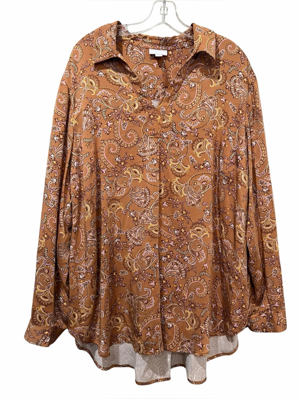 J. Jill 2X Paisley Long Sleeve Lenzing Ecovero Viscose V Neck Blouse Plus B9